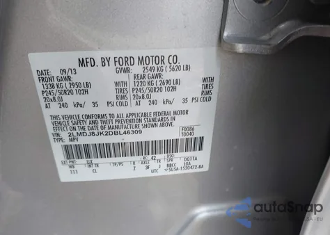 2013 Lincoln Mkx из США, поврежденный, VIN 2LMDJ8JK2DBL46309